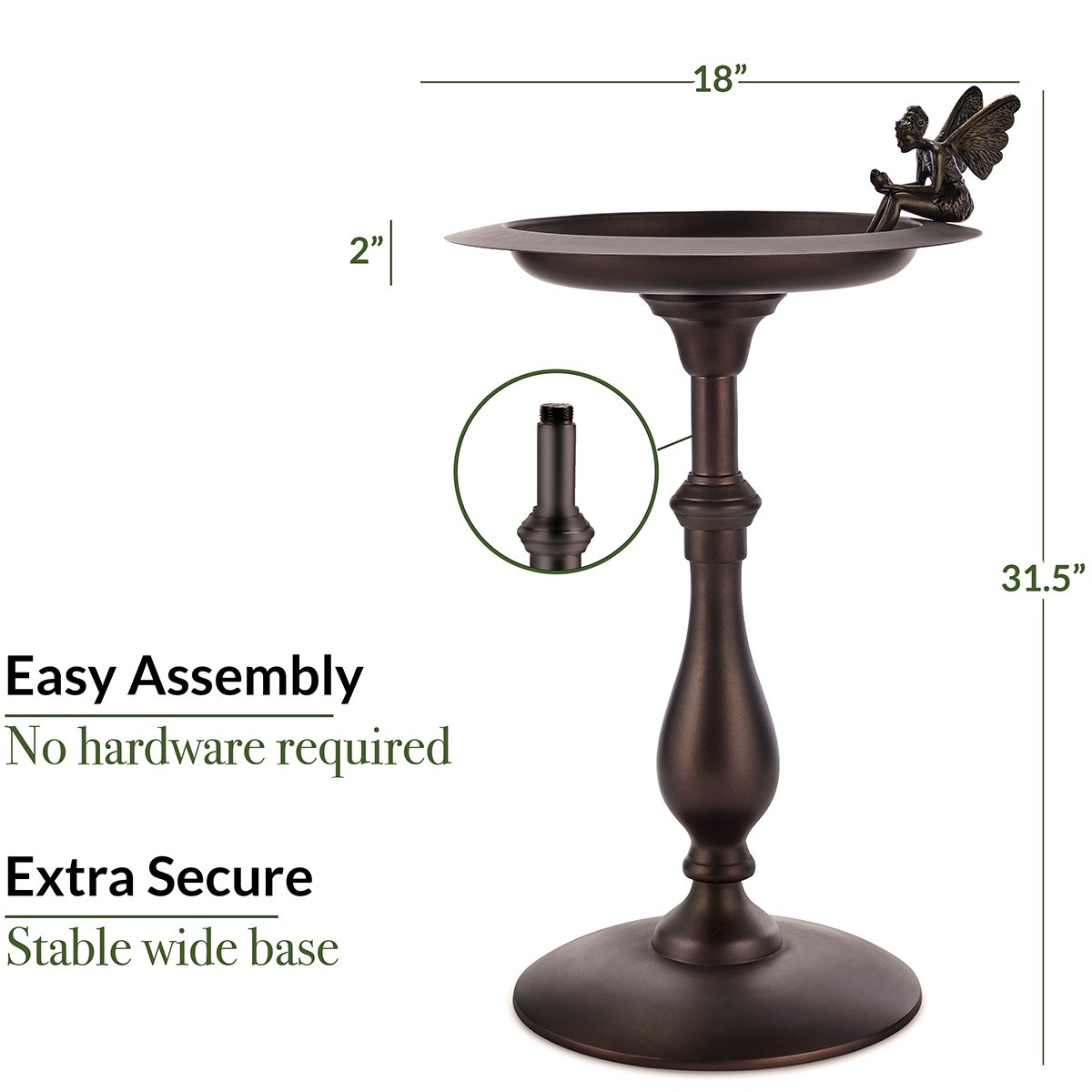 Good Directions Classic Bronze Bird Bath Pedestal with Fairy - Thumbnail 3