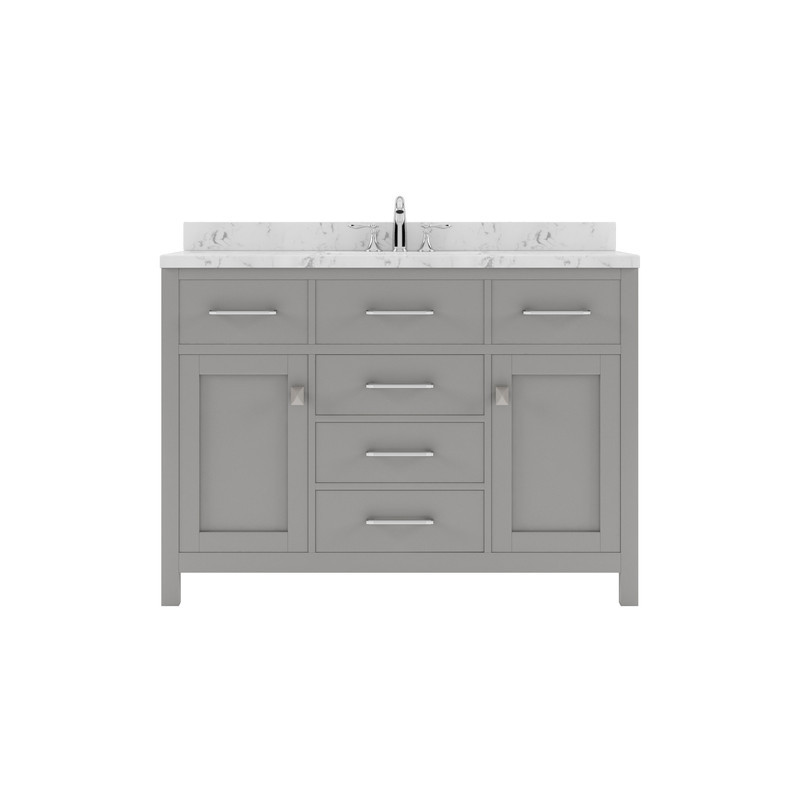Virtu USA Caroline 48 Single Bathroom Vanity in Cashmere Grey w/ Marble Top & Round Sink w/ Mirror