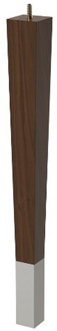 18" Square Tapered Leg with bolt & 4" Brushed Aluminum Ferrule Walnut 1.87" SQ. x 18" H