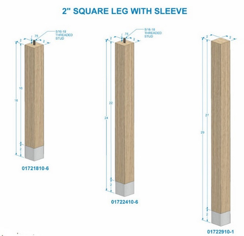 2" x 29" Square Leg w/ Gold Sleeve Walnut 2" SQ. x 29" H