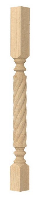 Small Diameter Roped Roman Classic Island Column Red Oak 2.75" SQ. X 35.25" H