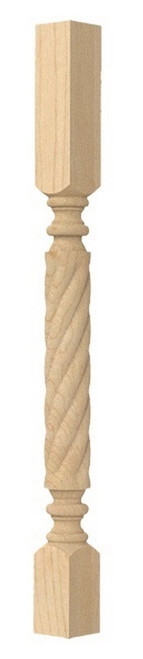 Small Diameter Roped Roman Classic Island Column Hard Maple 2.75" SQ. X 35.25" H