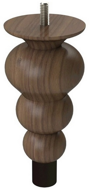 6" Tipt Toe Bun Foot with bolt & 1" Wrought Iron Ferrule Walnut with Semi-Gloss Clear Coat Finish 2.75" Diam x 6" H