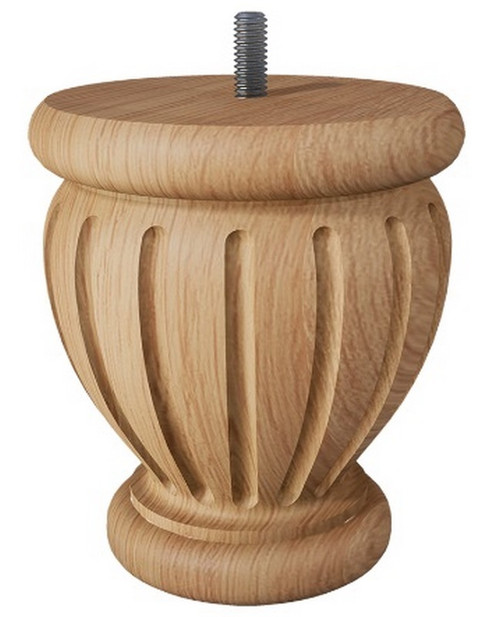 Fluted Lille Bun Foot w/Bolt Red Oak 4" DIAM. X 4.5" H