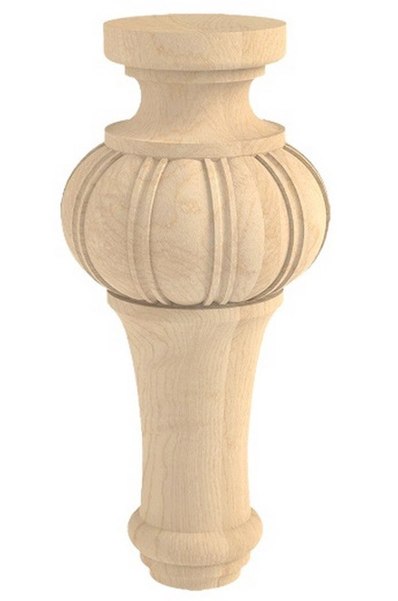 8" Fluted Carved Bella Bun Foot Hard Maple 3.75" Diam. X 8" H