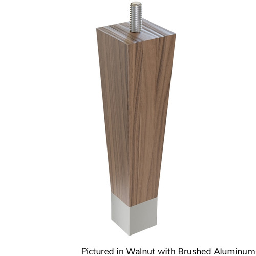 6" Square Tapered Leg with 1" Brushed Aluminum Ferrule Walnut 1.5" Square x 6" H