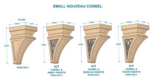 Small Nouveau Corbel w/Wrought Iron Abbey Inserts Cherry 3.5" W X 3.875" D X 6.831" L