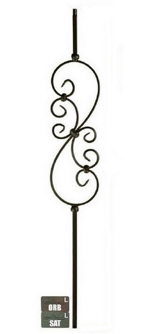 W.M. Coffman - Feathered S-Scroll Knee Wall Iron Baluster - Flat Black - 802667