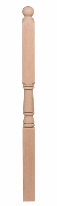 Traditional 15" Block Top Newel Post w/ Ball Cap Red Oak K-40-BT-RO