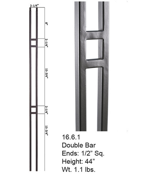 House of Forgings - 16.6.1 Double Bar Hollow Iron Baluster - Ash Grey - Hollow