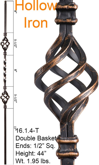 House of Forgings - 16.1.4-T Double Basket Hollow Iron Baluster - Oil Rubbed Bronze - Hollow