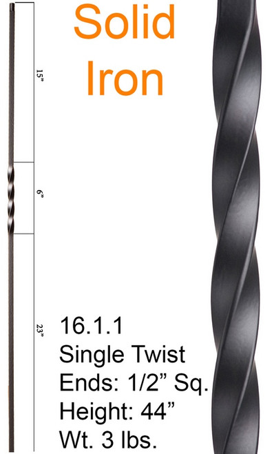 House of Forgings - 16.1.1 Single Twist Iron Baluster - Satin Black - Solid