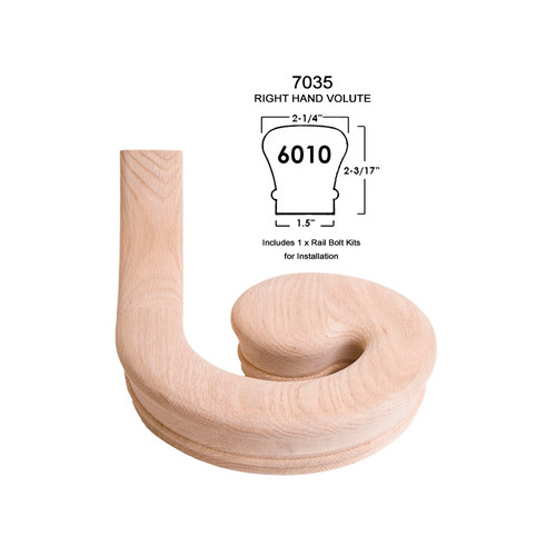 House of Forgings - 7035 Right Hand Volute Wood Handrail Fitting - Red Oak - Solid