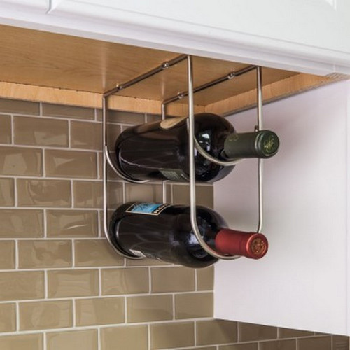 Hardware Resources - Satin Nickel Under Cabinet Wine Bottle Rack - Satin Nickel - WBH-SN-R