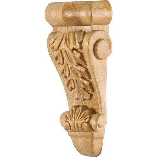 Hardware Resources - CORK-1MP - Low Profile, Small Hard Maple Corbel with Acanthus Detail - Hard Maple