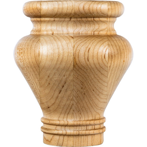Hardware Resources - BF42MP - Turned Bun Foot (furniture or cabinet leg) - Hard Maple