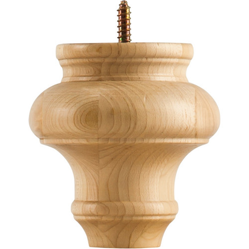 Hardware Resources - BF4-RW - Turned Bun Foot (furniture or cabinet leg) - Rubberwood