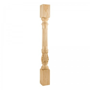 Hardware Resources - P23-3.5-RW - Turned Acanthus Fluted Post - Rubberwood