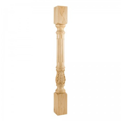 Hardware Resources - P23-3.5-WB - Turned Acanthus Fluted Post - White Birch