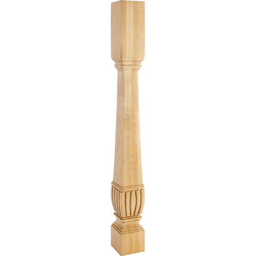 Hardware Resources - P39RW - Square Arts & Crafts Post (Island Leg) with Reed Detail - Rubberwood