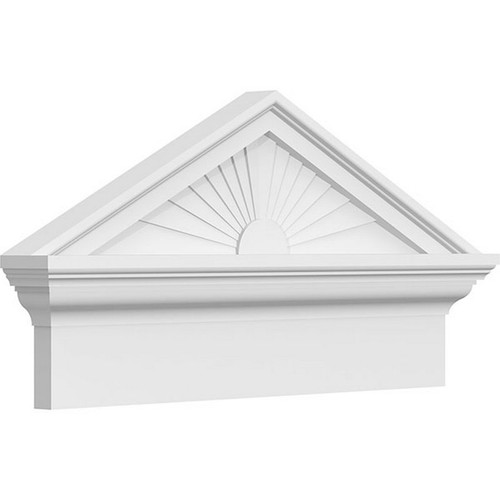 Ekena Millwork Peaked Cap Sunburst Combination Pediment - Primed Polyurethane - PEDPC024X130PKC01
