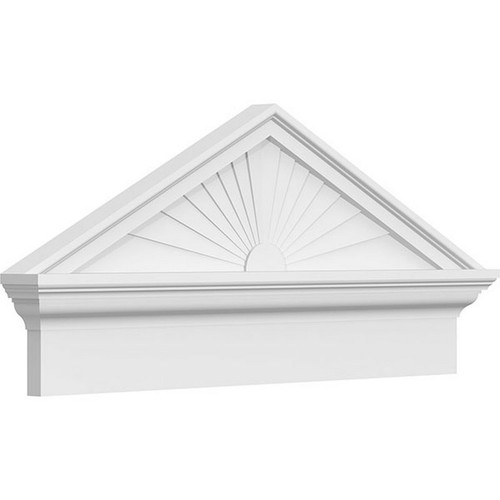 Ekena Millwork Peaked Cap Sunburst Combination Pediment - Primed Polyurethane - PEDPC032X150PKC01