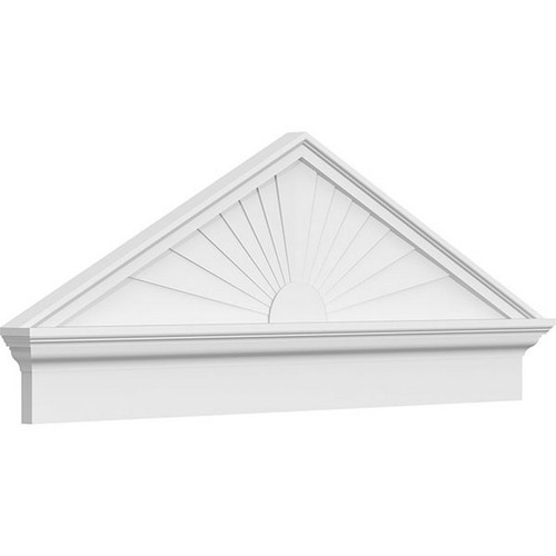 Ekena Millwork Peaked Cap Sunburst Combination Pediment - Primed Polyurethane - PEDPC048X190PKC01