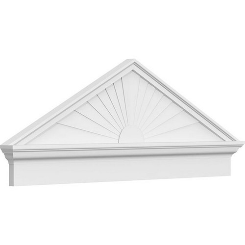 Ekena Millwork Peaked Cap Sunburst Combination Pediment - Primed Polyurethane - PEDPC050X195PKC01
