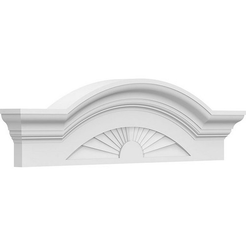 Ekena Millwork Segment Arch with Flankers Sunburst Pediment - Primed Polyurethane - PEDPS026X075SGF01