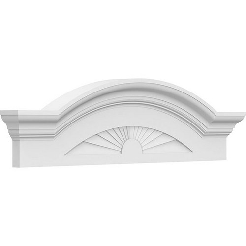 Ekena Millwork Segment Arch with Flankers Sunburst Pediment - Primed Polyurethane - PEDPS030X085SGF01