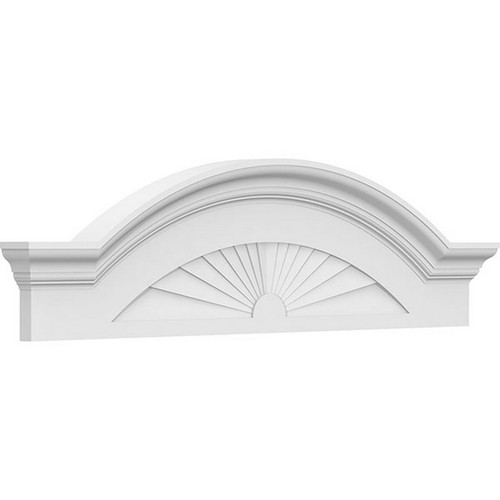 Ekena Millwork Segment Arch with Flankers Sunburst Pediment - Primed Polyurethane - PEDPS040X110SGF01
