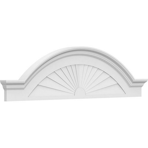 Ekena Millwork Segment Arch with Flankers Sunburst Pediment - Primed Polyurethane - PEDPS058X155SGF01