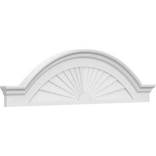 Ekena Millwork Segment Arch with Flankers Sunburst Pediment - Primed Polyurethane - PEDPS062X165SGF01