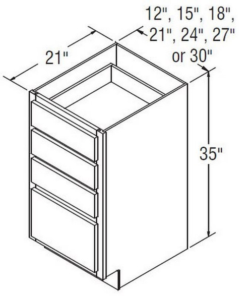 Aristokraft Cabinetry Select Series Benton Birch Vanity Four Drawer Base VDB2135-4