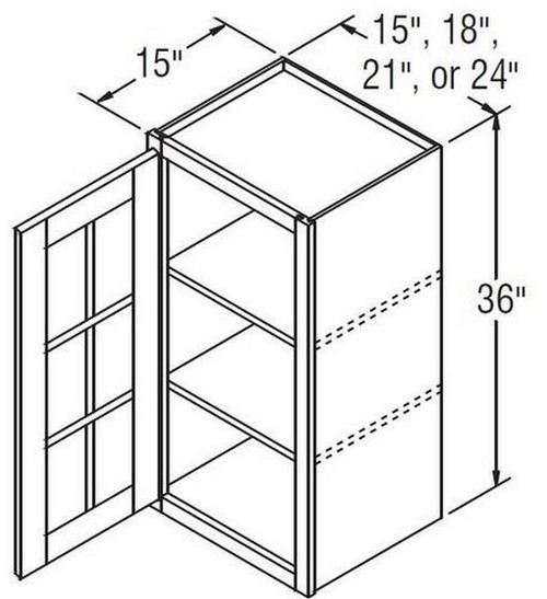 Aristokraft Cabinetry Select Series Benton Birch Paint Wall Cabinet With Mullion Doors WMD243615L Hinged Left