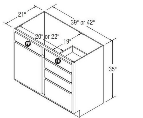 Aristokraft Cabinetry Select Series Benton Birch Paint Vanity Door and Drawer Base VSD3935L Hinged Left