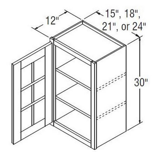 Aristokraft Cabinetry All Plywood Series Benton Birch Paint Wall Cabinet With Mullion Doors WMD1530R Hinged Right