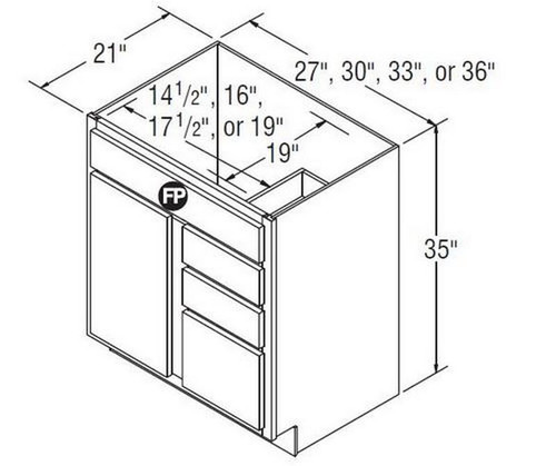 Aristokraft Cabinetry All Plywood Series Benton Birch Paint Vanity Door and Drawer Base VSD3335R Hinged Right