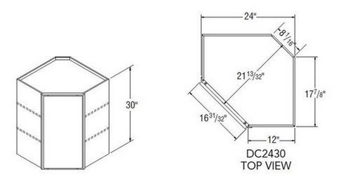 Aristokraft Cabinetry All Plywood Series Brellin PureStyle 5 Piece Diagonal Corner Cabinet DC2430L Hinged Left