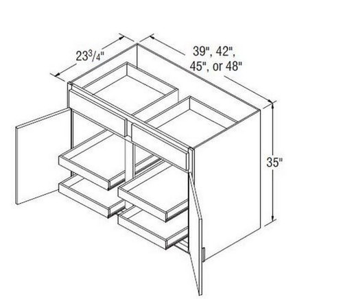 Aristokraft Cabinetry All Plywood Series Brellin PureStyle 5 Piece Base Cabinets With Double Roll Tray B48RT-2