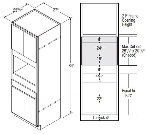 Aristokraft Cabinetry All Plywood Series Brellin PureStyle 5 Piece Microwave Tall Cabinet TMW27B