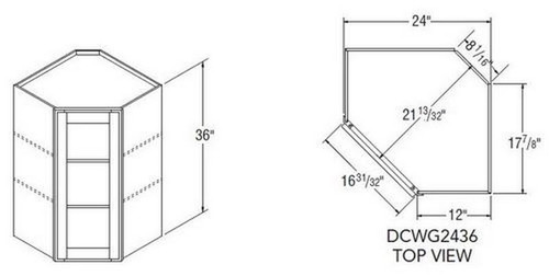 Aristokraft Cabinetry All Plywood Series Brellin PureStyle 5 Piece Diagonal Wall Cabinet with Glass DCWG2436