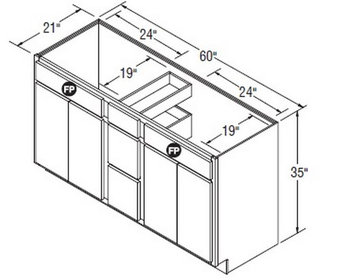 Aristokraft Cabinetry Select Series Brellin PureStyle Double Vanity Sink With Drawer Base VSDB6035-3