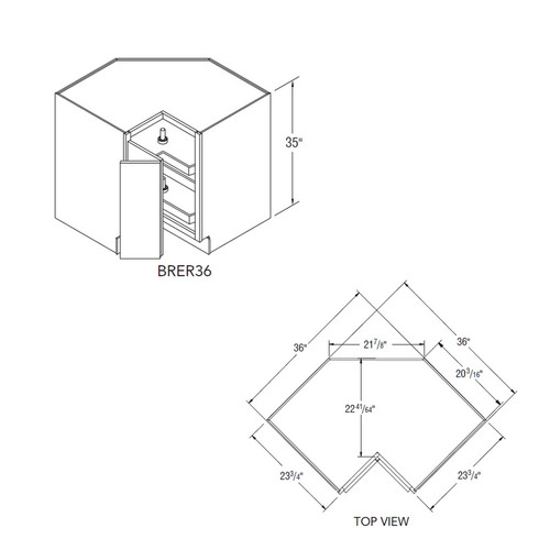Aristokraft Cabinetry Select Series Brellin Sarsaparilla PureStyle Square Corner Easy Reach Base BRER36R Hinged Right