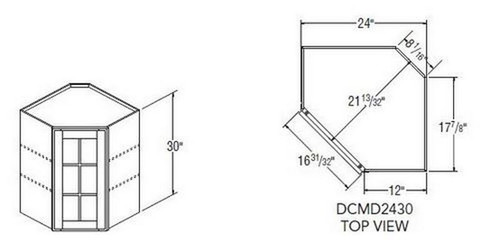 Aristokraft Cabinetry Select Series Decatur Purestyle Diagonal Corner Cabinet With Mullions DCMD2430L Hinged Left