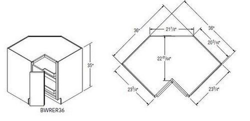 Aristokraft Cabinetry All Plywood Series Glyn Birch Base Wood Roto Easy Reach BWRER36R Hinged Right