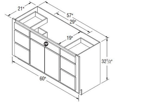 Aristokraft Cabinetry Select Series Ellis PureStyle Trimmable Vanity Double Drawer Base VDDBT6032.5