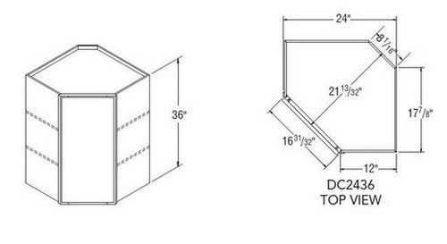 Aristokraft Cabinetry Select Series Brellin PureStyle 5 Piece Diagonal Corner Cabinet DC2436R Hinged Right