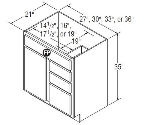 Aristokraft Cabinetry Select Series Brellin PureStyle 5 Piece Vanity With Drawer Base VSD3035R Hinged Right