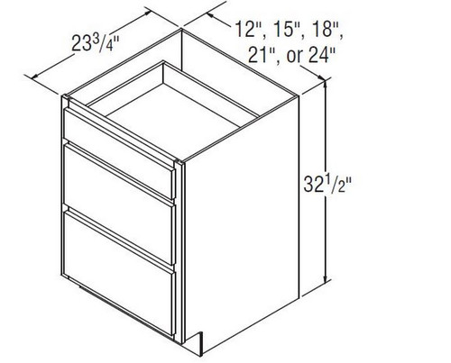 Aristokraft Cabinetry Select Series Winstead Maple 5 Piece Universal Three Drawer Base Cabinet DB1232.5